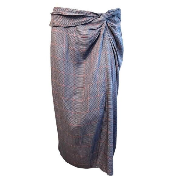 Rag and Bone Size 10 Gray Plaid Midi Front Slit Skirt - Picture 2 of 7